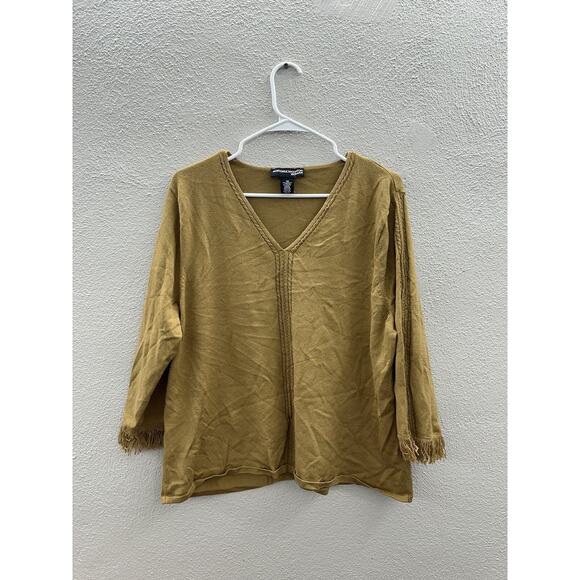 Norton Mcnaughton Womens Sweater Plus Size 1X Brown 3/4 Sleeve Fringe - Picture 1 of 12